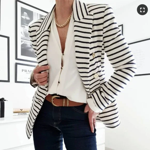 Zara Jackets Coats Zara Women New Double Breasted Striped